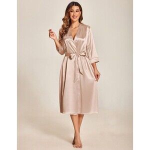 Satin Tie Front Robe Blush Pink with Pockets and Inner Sash Size Small